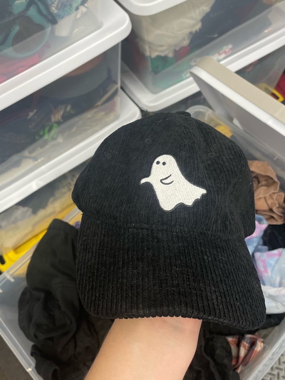 Spirit Black Corduroy Cap with White Ghost Patch